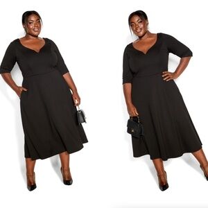 City Chic Cute Girl Elbow Sleeve Dress in Black